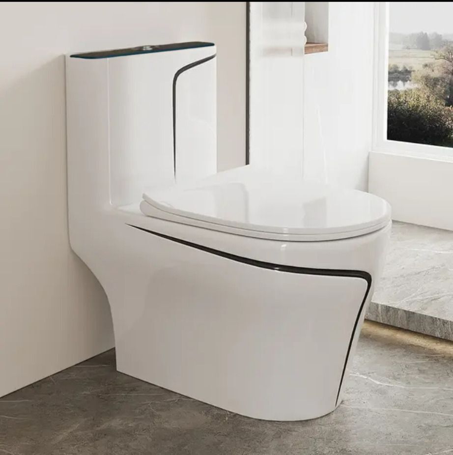 Premium Quality 99901 Shining White commode with Black Finishing Line & Seat Cover and Round Flush Button Western Commode-image-17