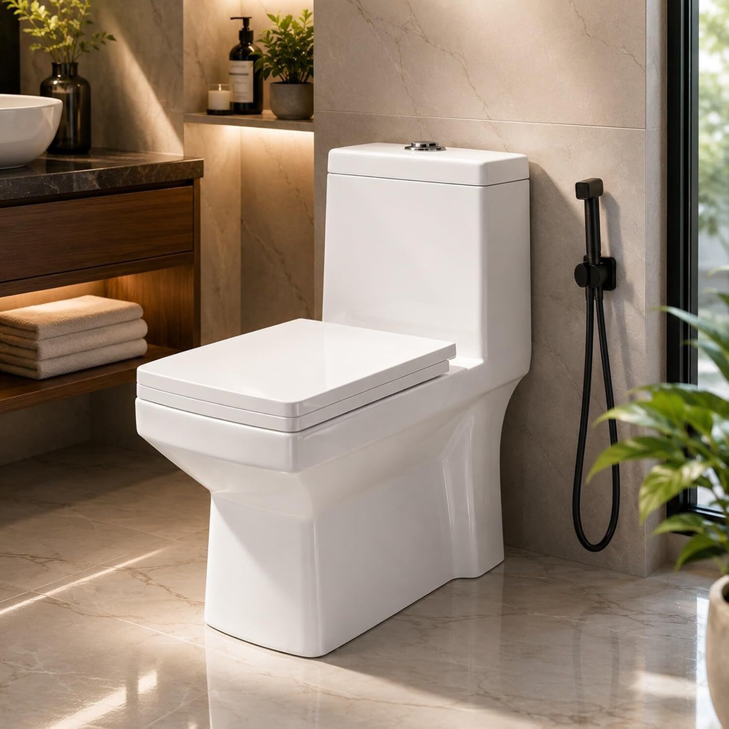 One-Piece Ceramic Western Toilet, P-Trap Soft-Close Seat Cover Rimless Hygienic Design, Compact Elongated Bowl, Floor-Mounted, White Western Commode-image-29