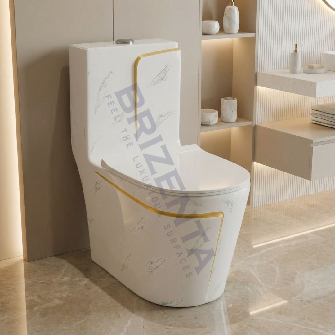 B1008 commode with Yellow Finishing Line and Round Flush Button Premium Quality Cool White Marble commode Western Commode-image-16