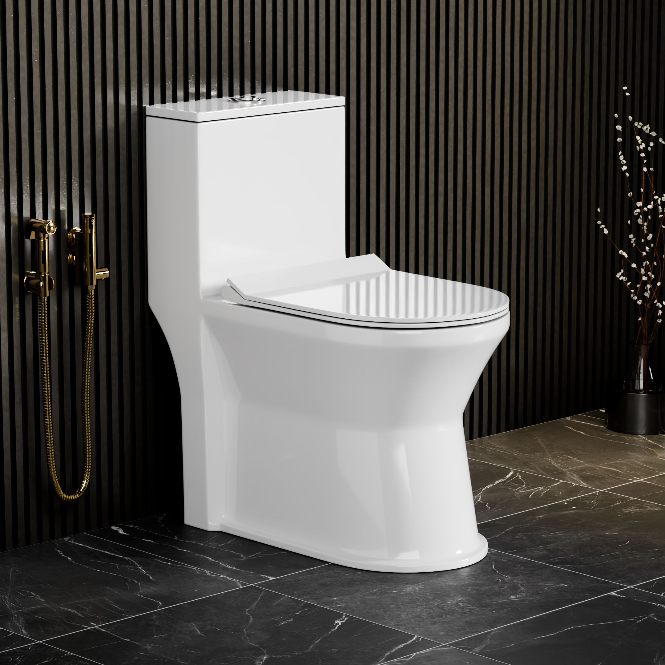 Ceramic One Piece Western Toilet Commode/Water Closet with Soft Close Seat Cover simon new1 Western Commode-image-3