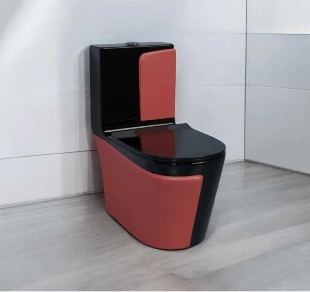 Premium Quality 1020 Shining Black commode with Red Matt Finish and Round Flush Button Western Commode-image-48