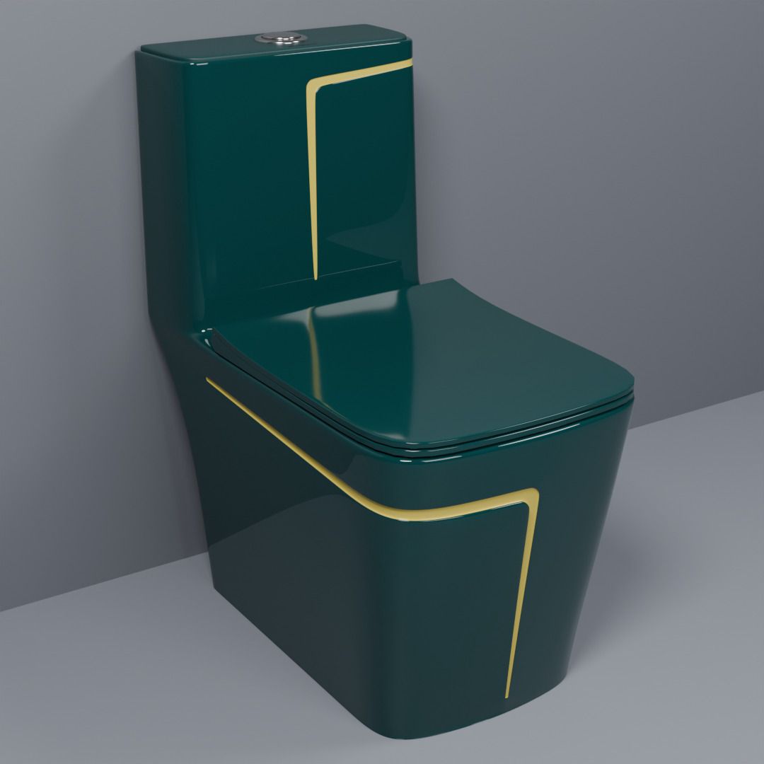 lurexa Dimond Quality LT028 Royal Green commode with Yellow Finishing Line and Round Flush Button Western Commode-picture-18