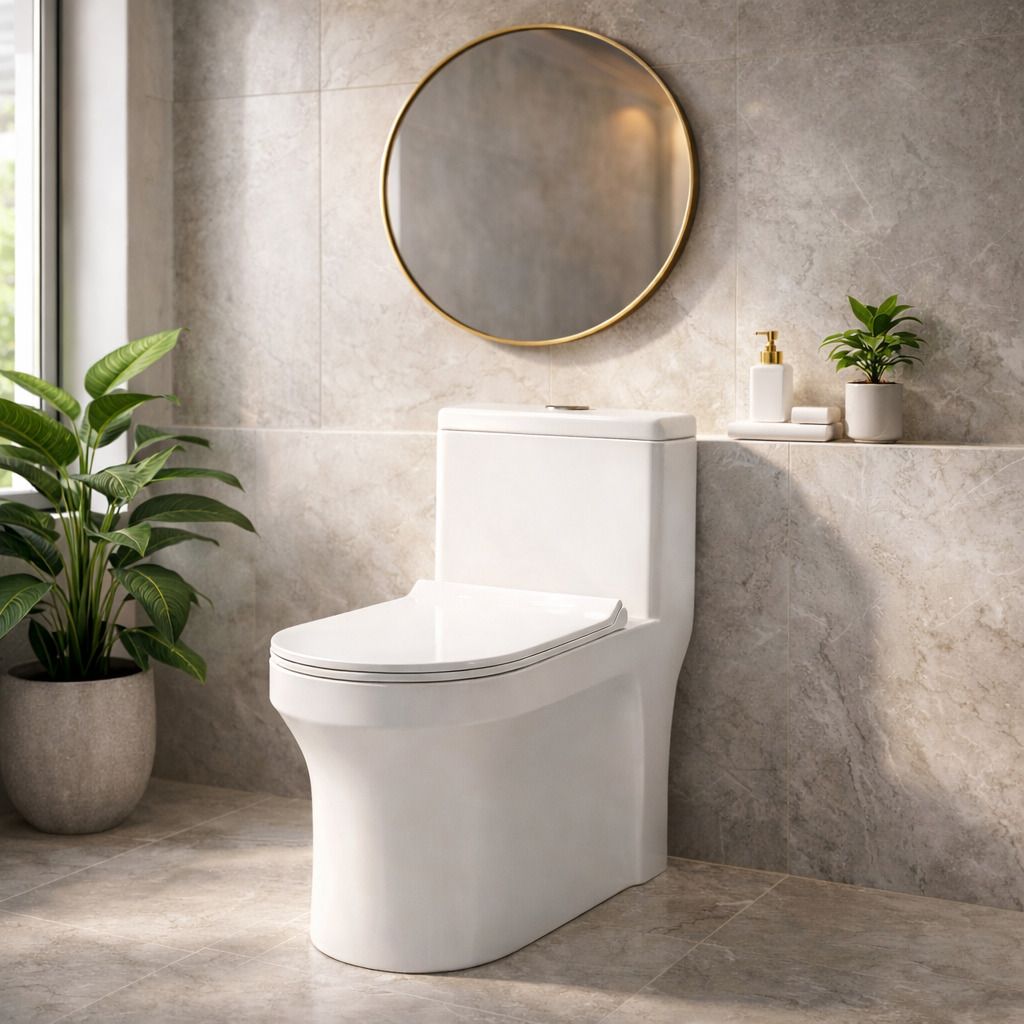 Floor Mounted Western Toilet with soft close sheet cover With Sleek Design Premium One Piece Western Toilet | High Gloss Ceramic | Soft Close Seat Western Commode-image-10