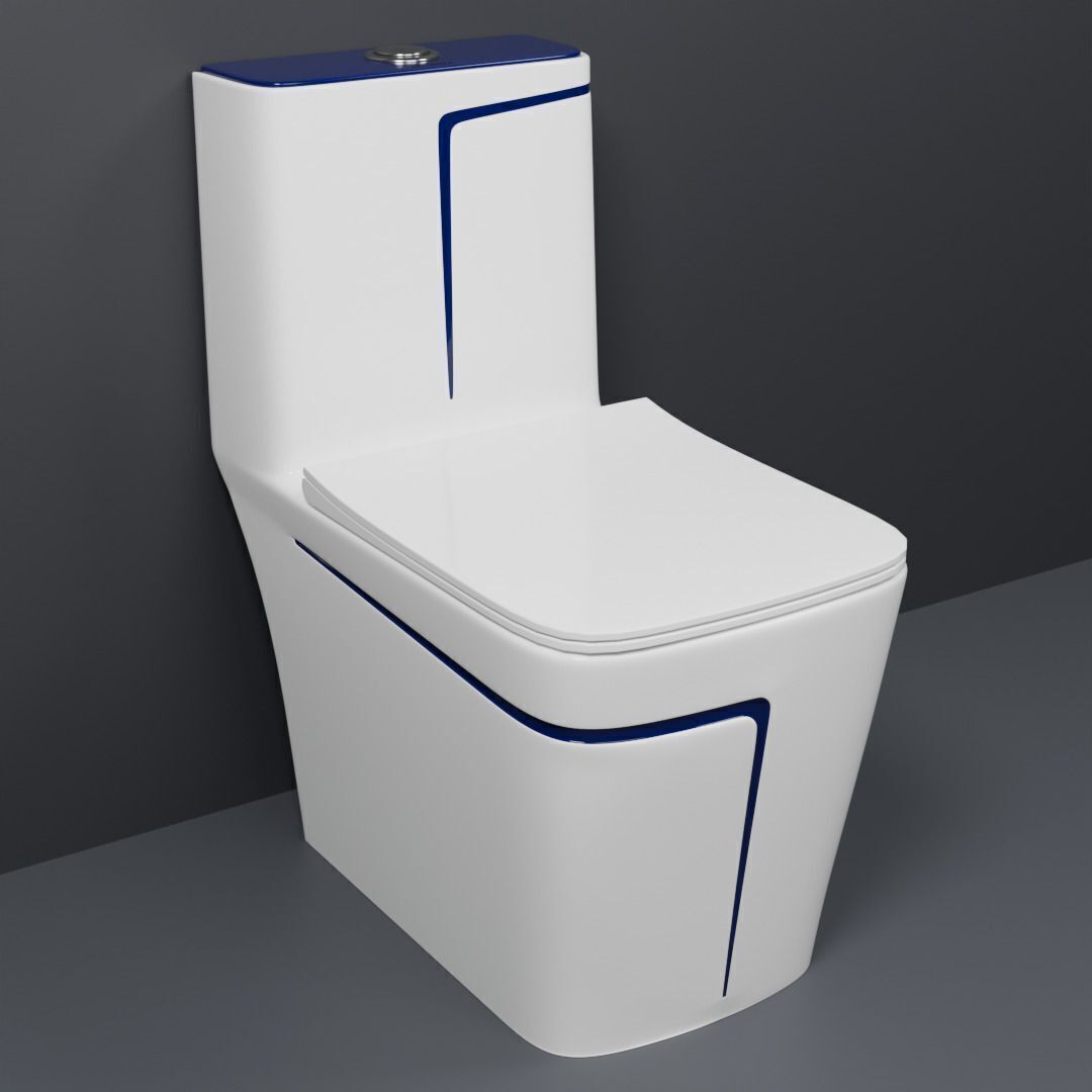 Premium Quality 2002 Shining White commode with Blue Finishing Line and Round Flush Button Western Commode-image-42