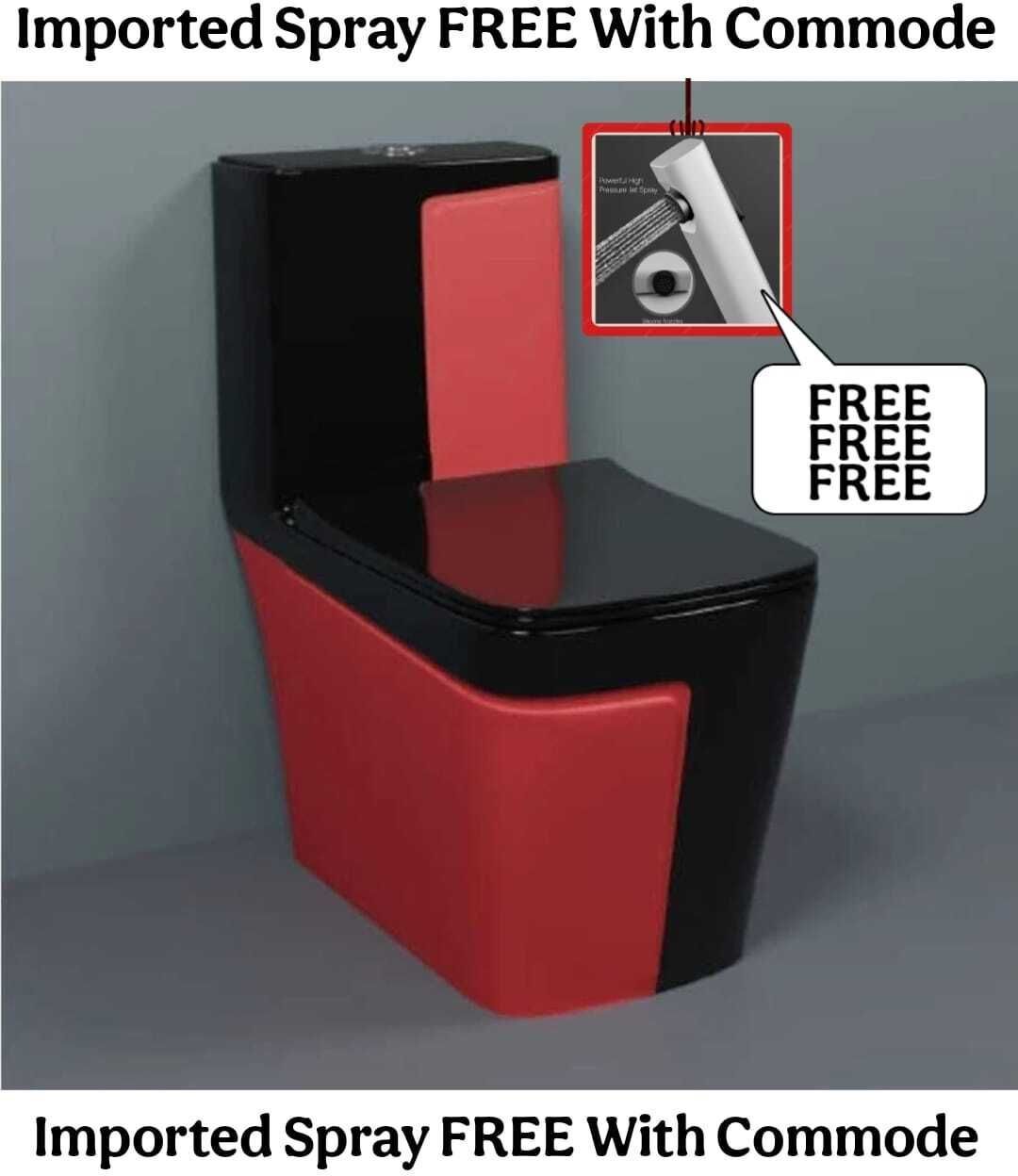 solano C/T020 Premium Quality Shining Black Commode With Red Matt Finish And Round Flush Button Western Commode-picture-14