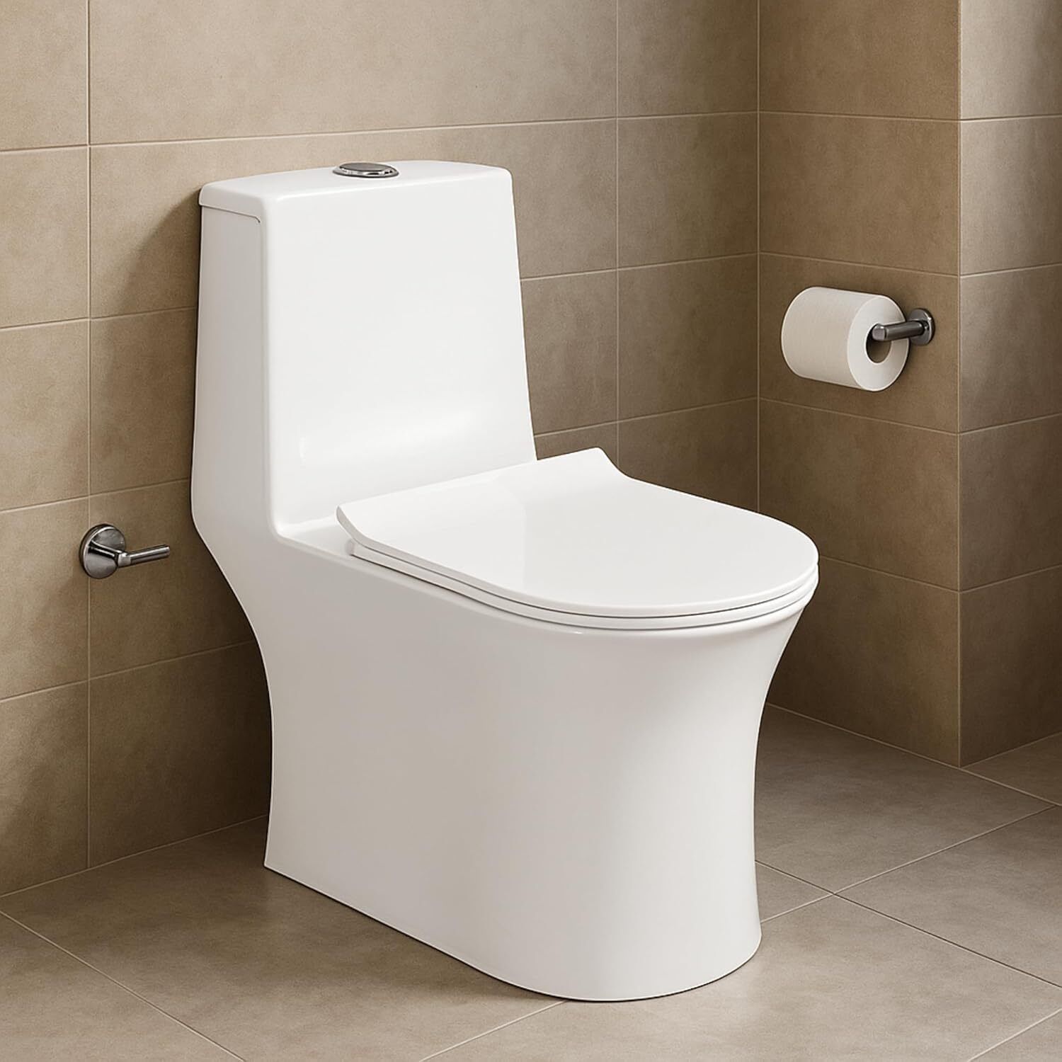 One-Piece Ceramic Western Toilet, Dual-Flush Water-Saving, Soft-Close Seat, Rimless Hygienic Design, Compact Elongated Bowl, Floor-Mounted Western Commode-image-4