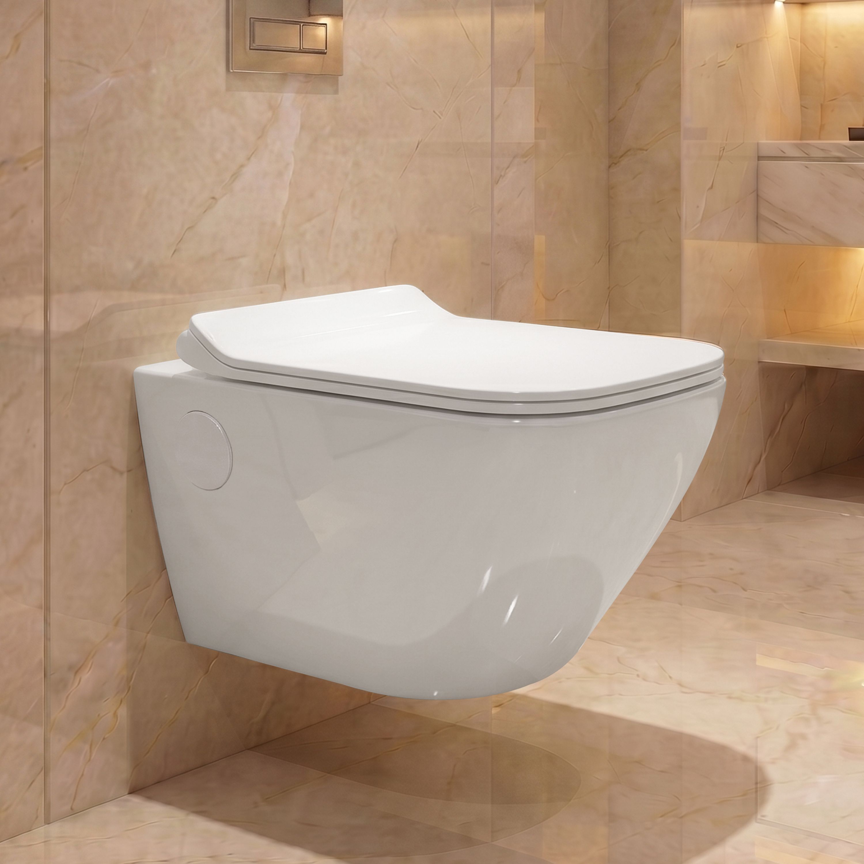 Commode Wall Hung Western Toilet | Rimless Wash Down Ceramic Commode | Soft Close Seat Western Commode-image-15