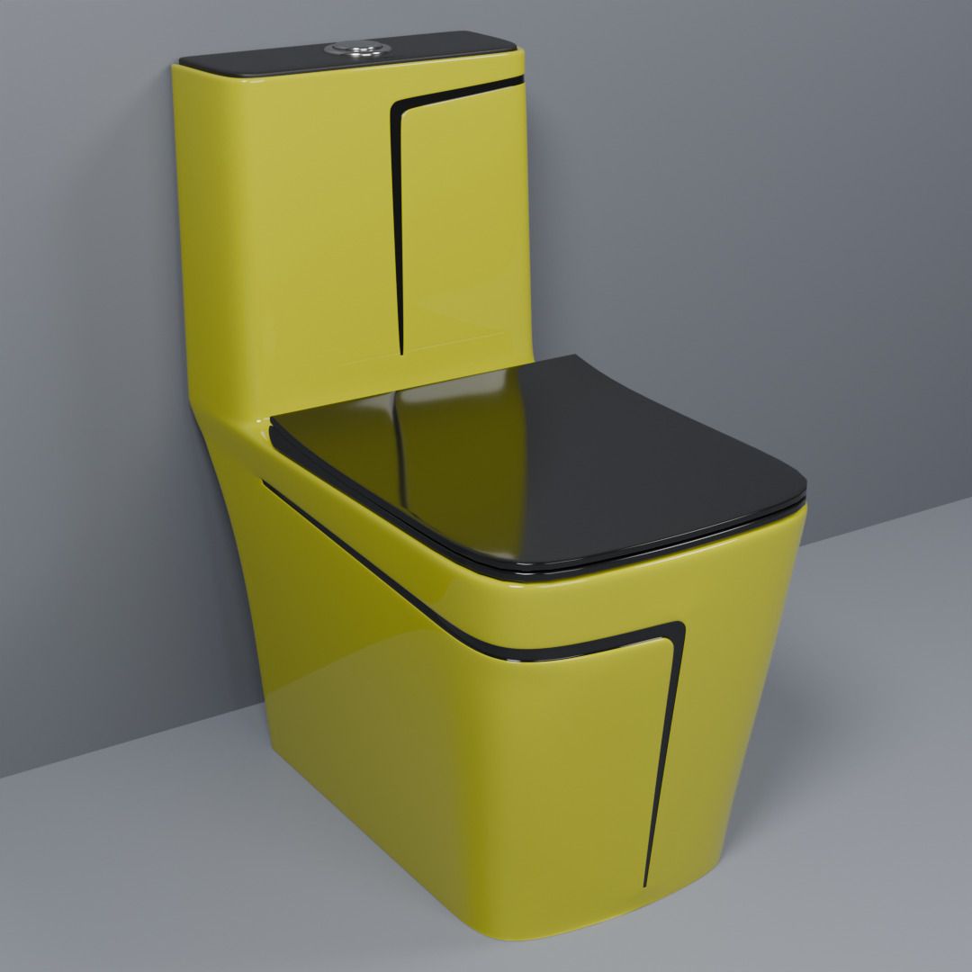 dot C/T023 Premium Quality Shining Matt Yellow Commode With Black Finishing Line And Round Flush Button Western Commode-picture-14