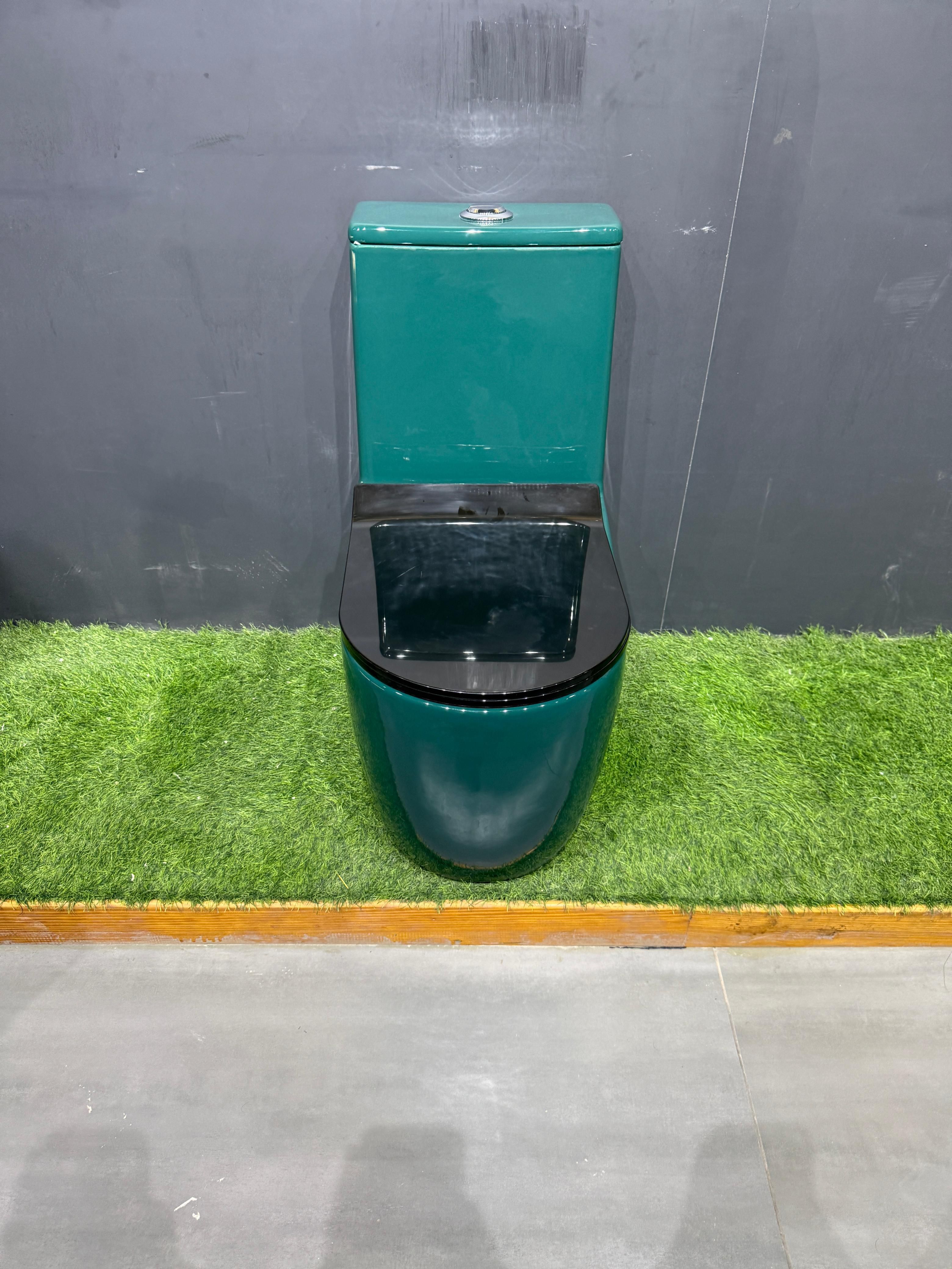 Premium Quality Royal Green Western Toilet/Water Closet/Commode With Soft Close Black Toilet Seat With Round Flush Button Western Commode-image-24