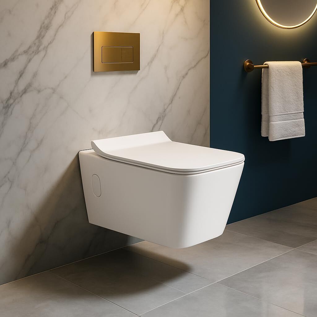 Rimless Wall‑Hung Western Commode, P‑Trap, Soft‑Close Quick‑Release Seat Ceramic wall hung Western Commode-image-1