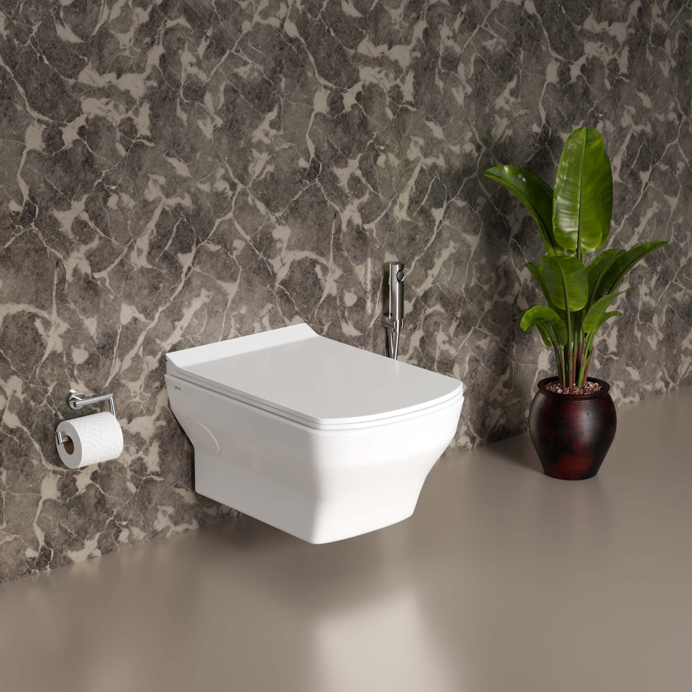 lipka Divine P-Trap Wall-Hung Western Toilet Commode | Rimmed Western Commode with Washdown Flush | Ceramic Western Commode with PP Seat Cover Western Commode-picture-47