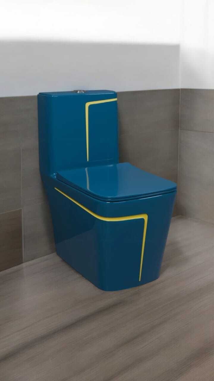 lurexa Dimond Quality LT026 Royal Blue commode with Yellow Finishing Line and Round Flush Button Western Commode-picture-20