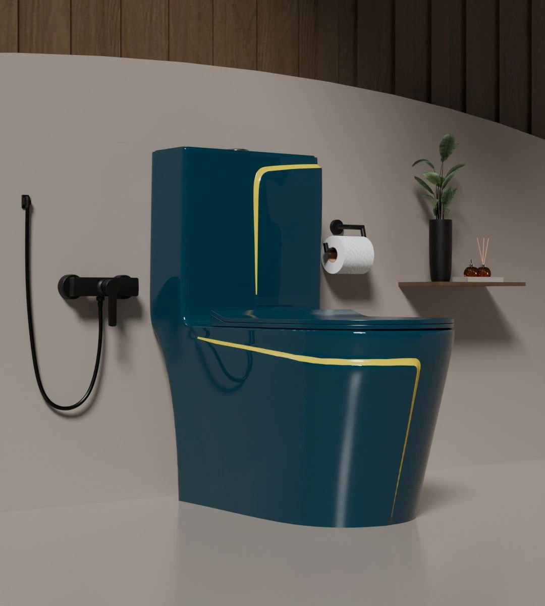 Ceramic Royal Blue commode with Yellow Line Finishing For Bathroom 11026 Western Commode-image-25