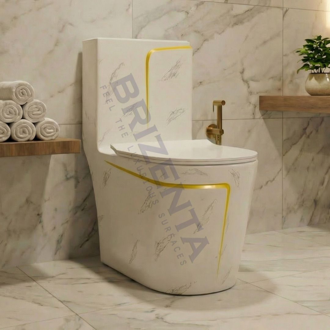 BB1008 with Yellow Finishing Line and Round Flush Button 1008 PreMarble commodemium White Western Commode-image-16