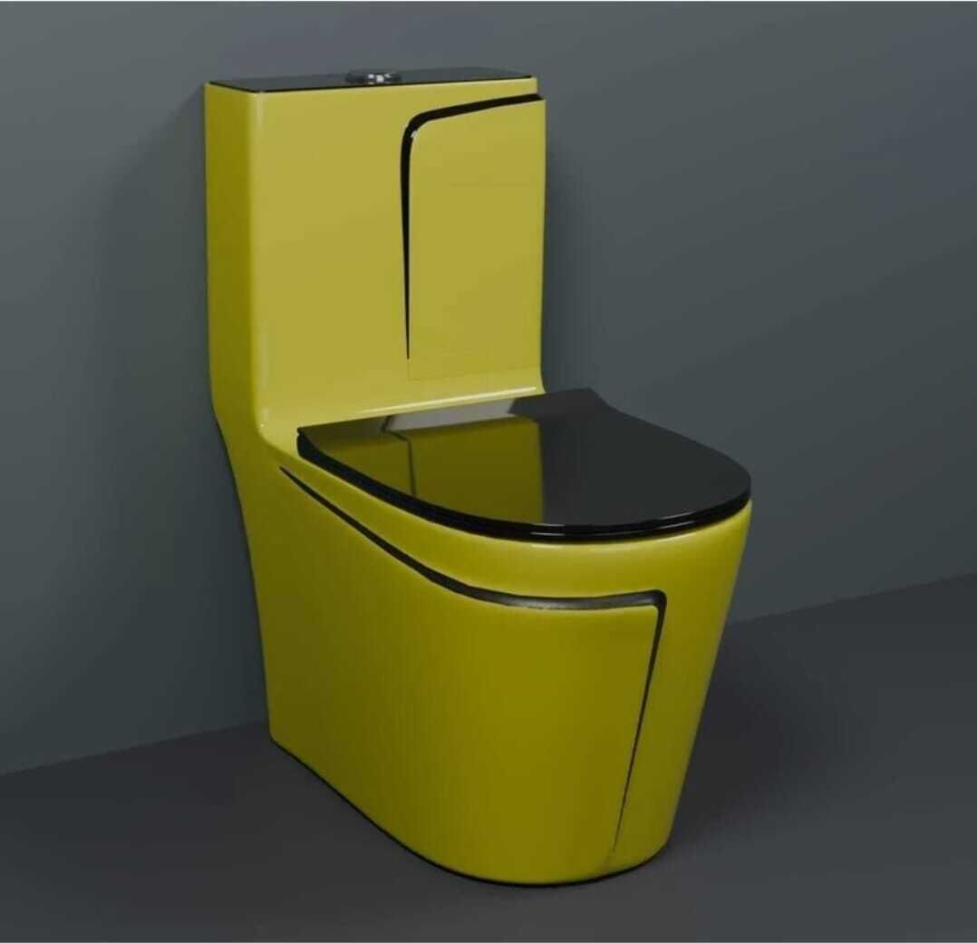 Premium Quality 1023 Shining Yellow commode with Black Finishing Line and Round Flush Button Western Commode-image-18