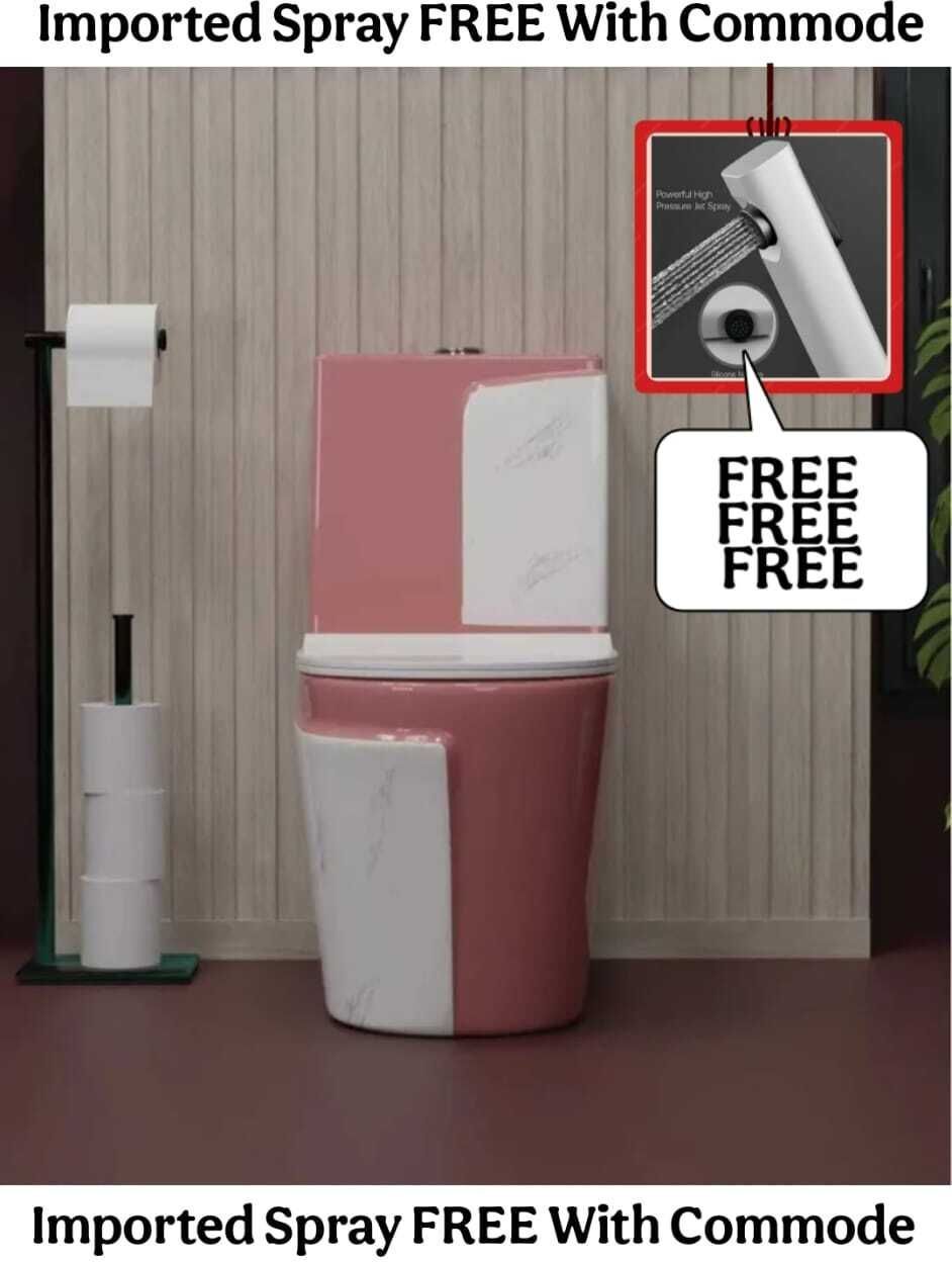 solano Dimond Quality LT015 Coral Pink Commode With White Marble Finish And Round Flush Button Western Commode-picture-21