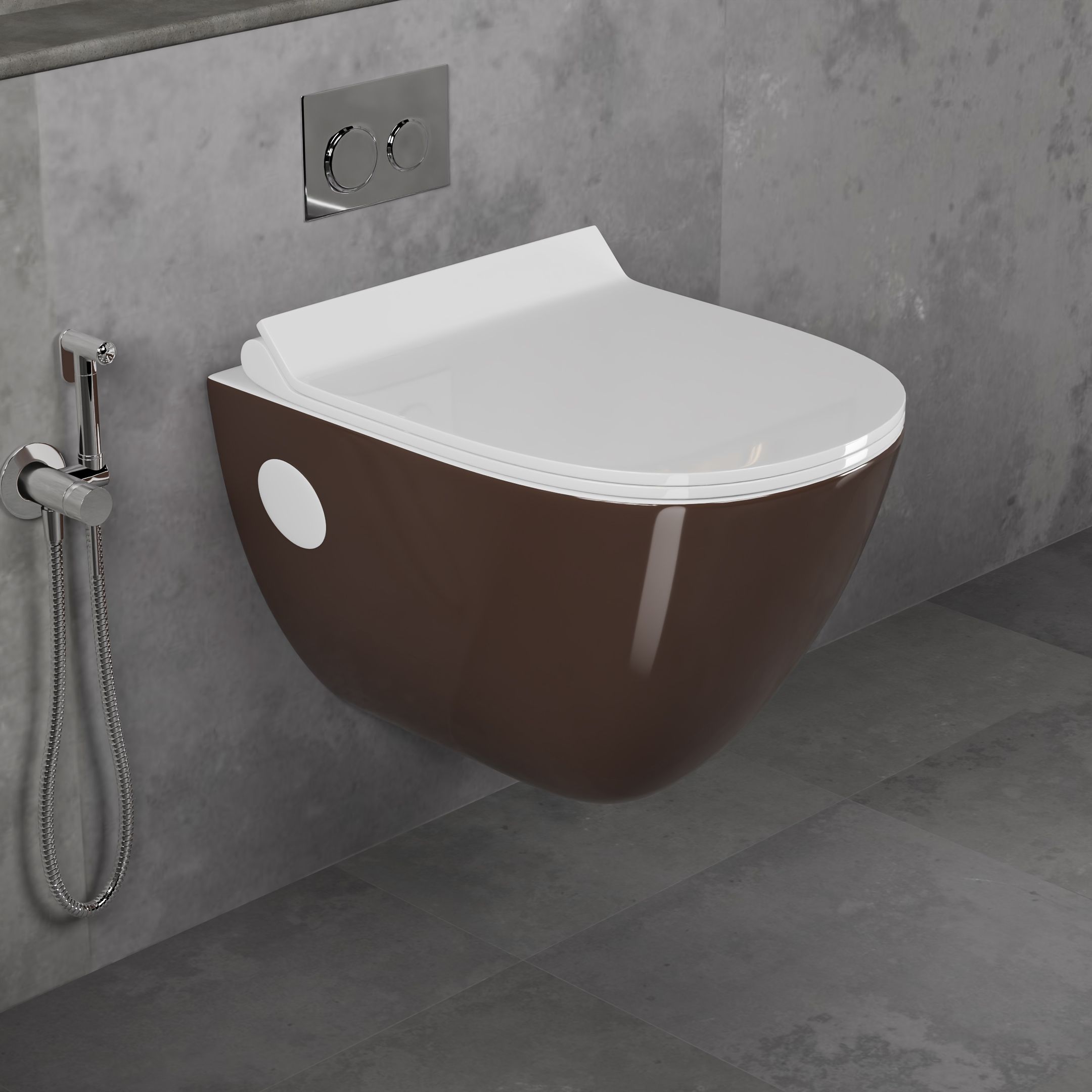 CROMA BROWN Ceramic Wall Hung Commode/ Toilet Seat with Accessories CROMA-BROWN Western Commode-image-41