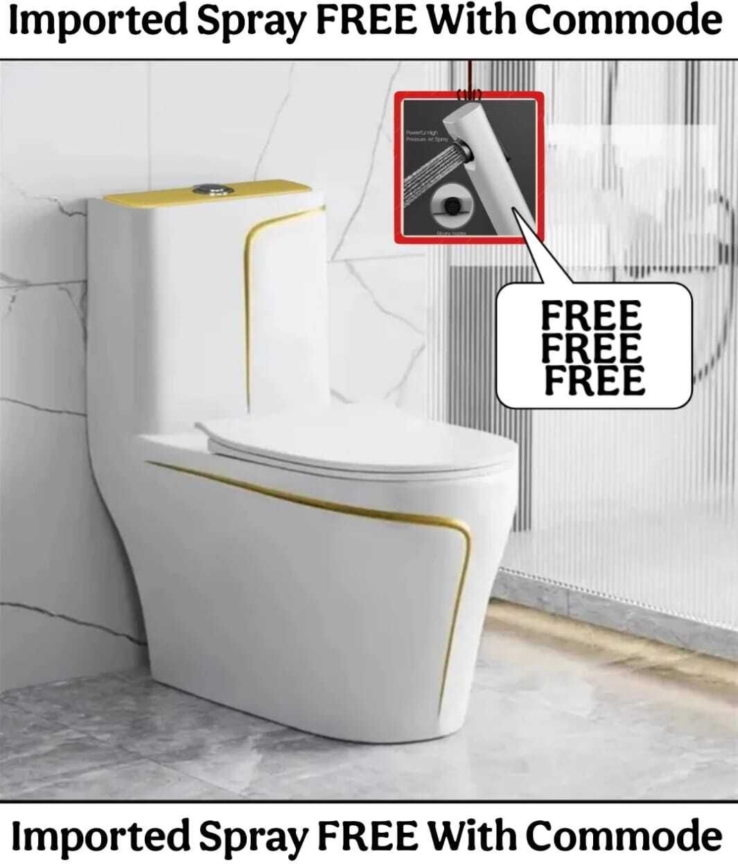 solano C05 Premium White commode with Yellow Finishing Line and Round Flush Button Western Commode-picture-48