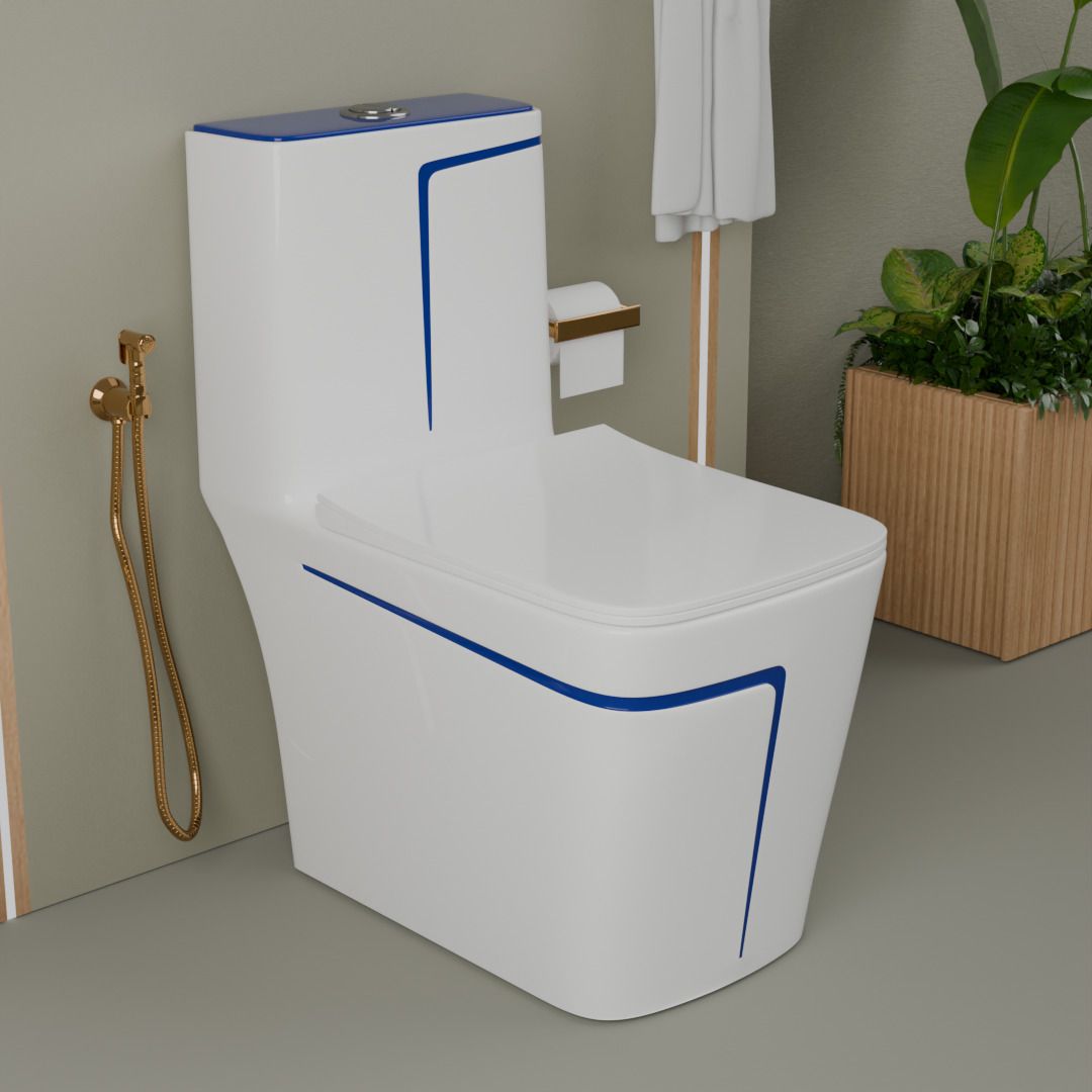 2002EL Premium Quality Shining S-Trap Square White Commode With Blue Line Finishing Western Commode-image-38