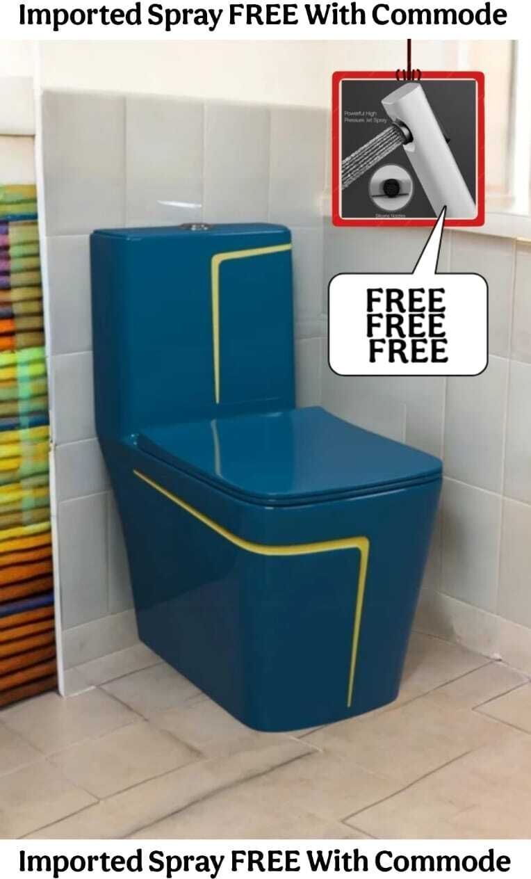 solano Dimond Quality LT026 Royal Blue commode with Yellow Finishing Line and Round Flush Button Western Commode-picture-16