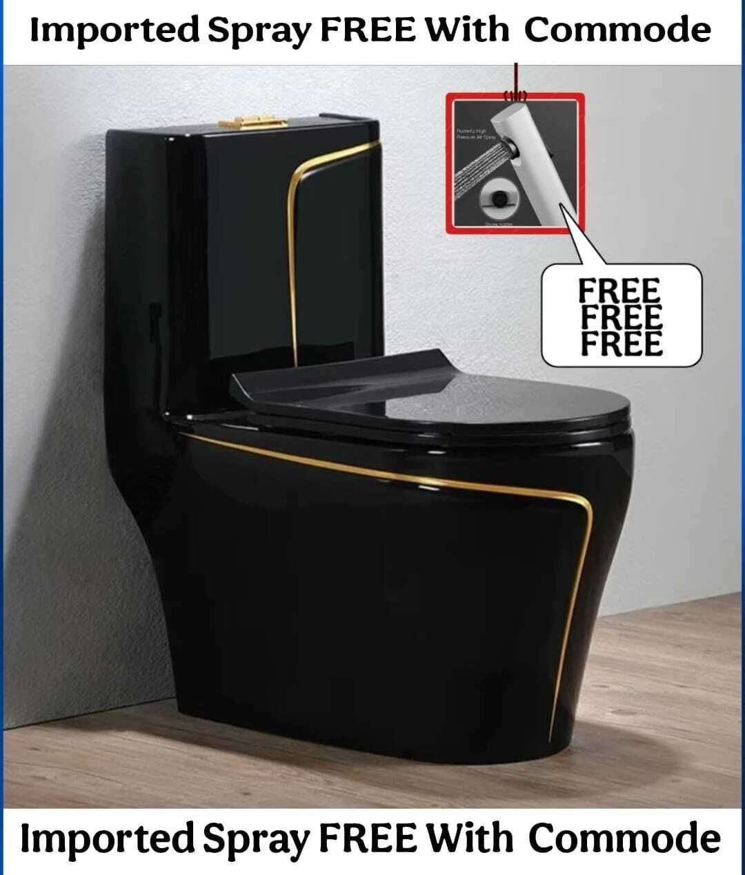 solano Primium Quality Black Commode With Yellow Finishing Line And Round Flush Button ( C - 010 ) Western Commode-picture-28