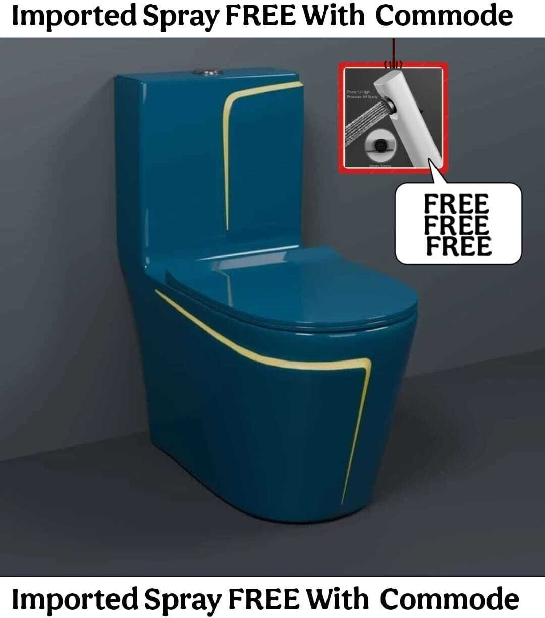 solano Premium Quality C026 Premium Quality Shining Royal Blue commode with Yellow Finishing Line Western Commode-picture-36