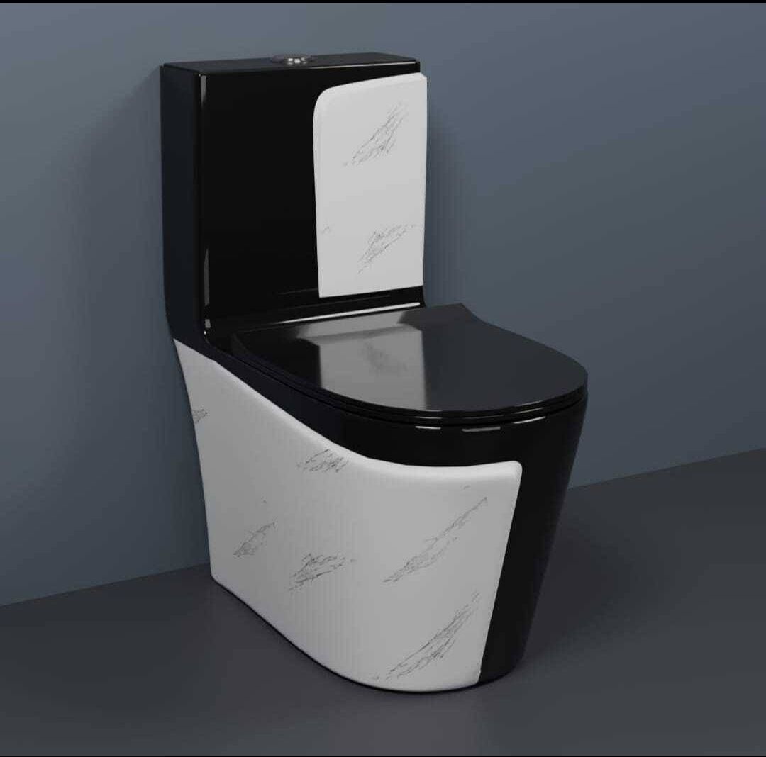 Premium Quality 1014 Shining Black commode with White Marble Finish and Round Flush Button Western Commode-image-41