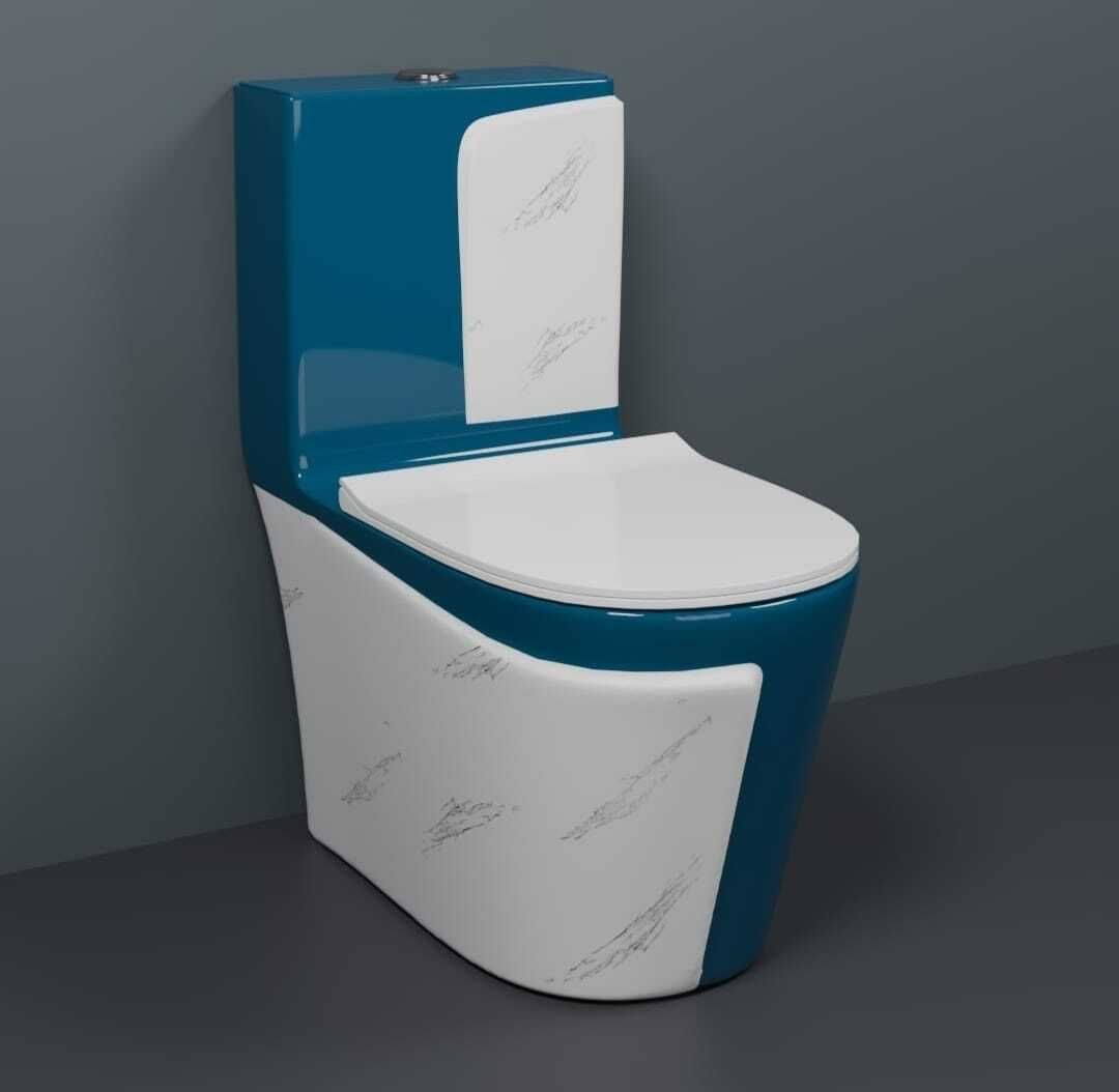 C029 Premium Quality Shining Royal Blue commode with White Marble Finish and Round Flush Button Western Commode-image-19