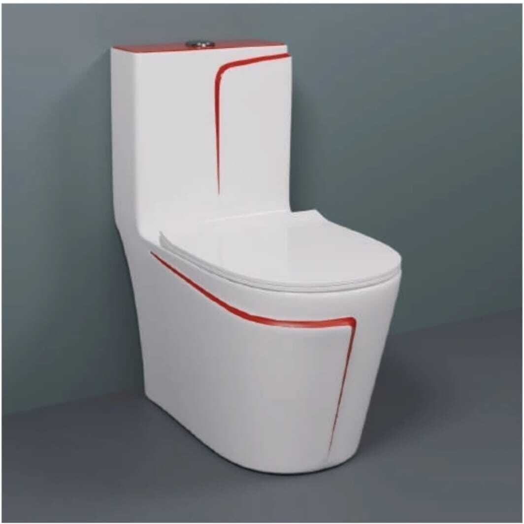 Premium Quality 1004 Shining White Commode With Red Finishing Line And Round Flush Button Western Commode-image-21