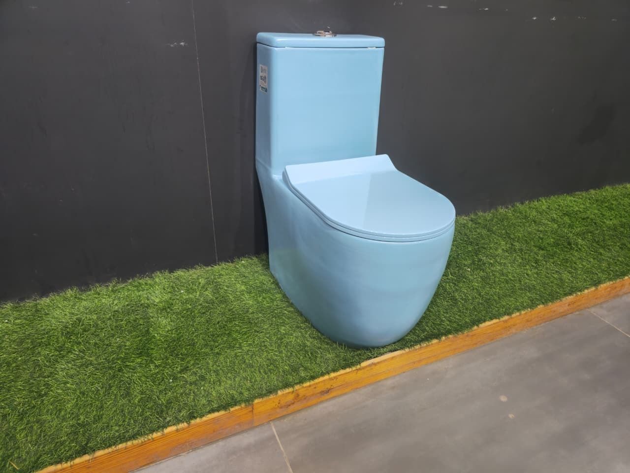 dot Premium Quality S. Blue Matt Western Toilet/Water Closet/Commode With Soft Close Sky Blue Toilet Seat Cover With Round Flush Button Western Commode-picture-23