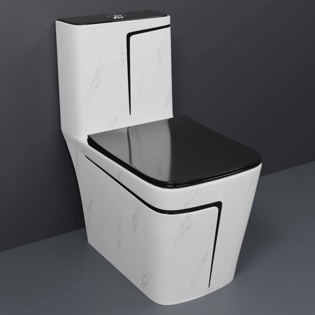 dot C/T07 Premium Quality White Marble commode with Black Finishing Line and Round Flush Button Western Commode-picture-11