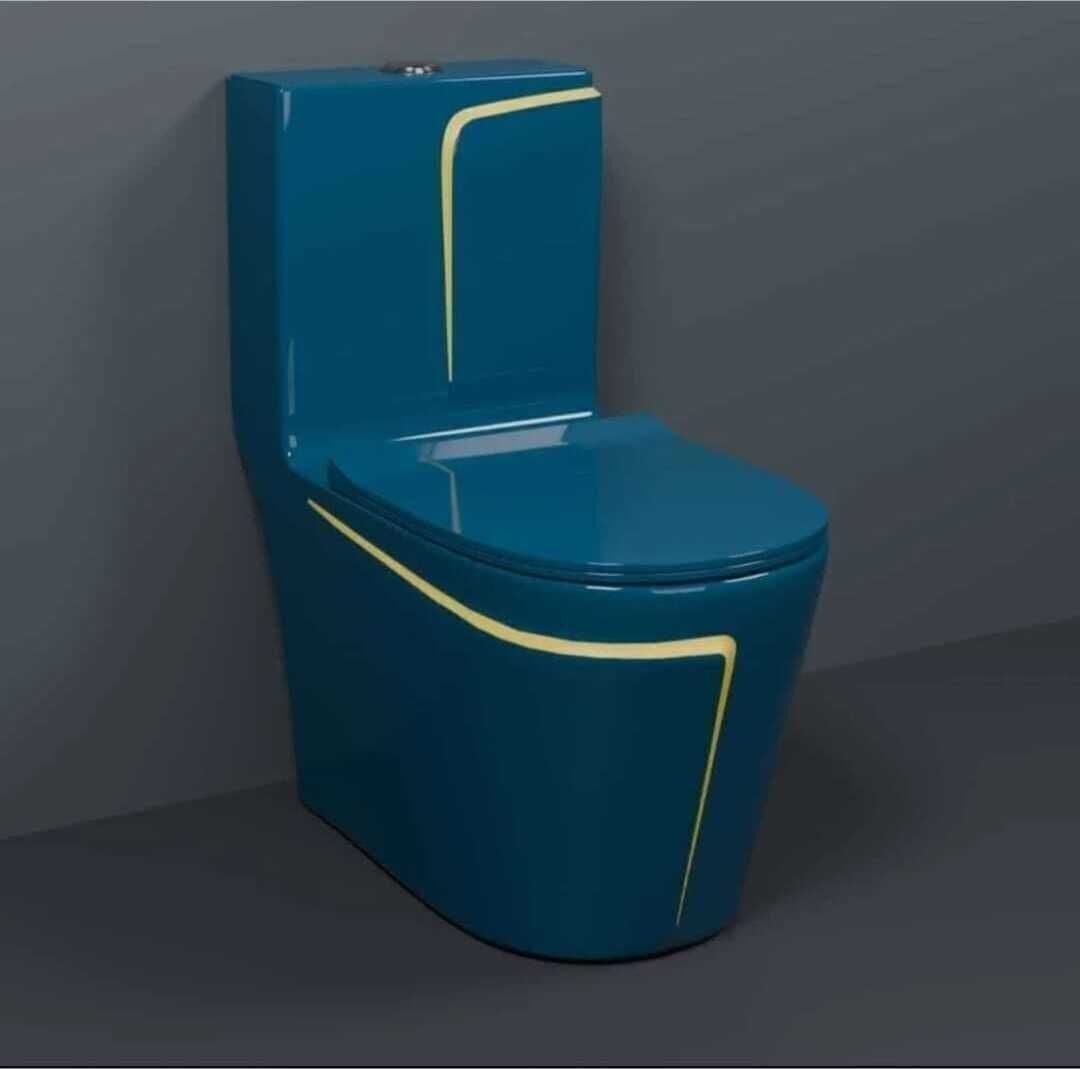 Premium Quality 1026 Shining Royal Blue commode with Yellow Finishing Line And Round Flush Button Western Commode-image-25