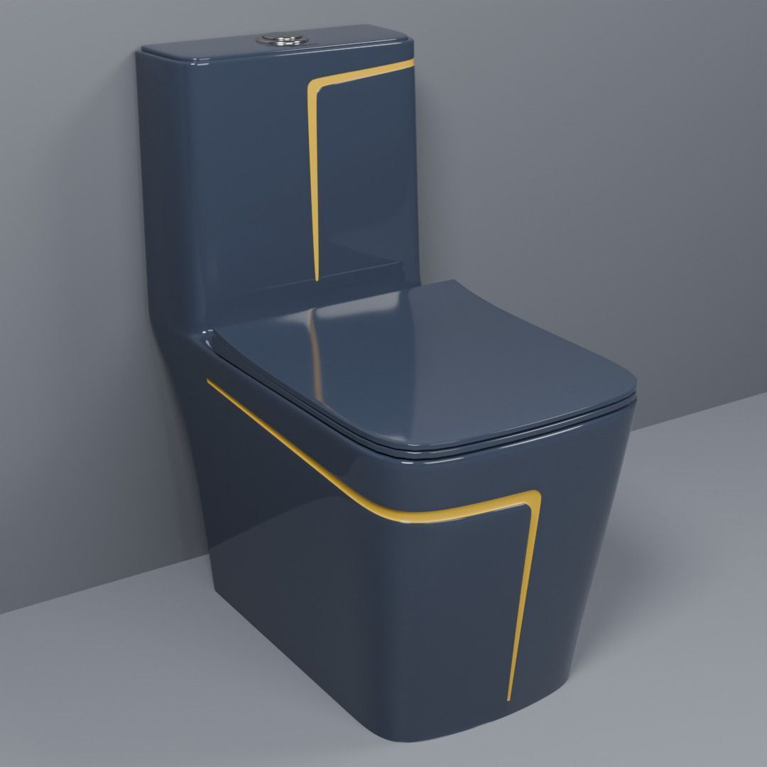 Ceramic Shining Dark Grey commode with Yellow Finishing Line Western Commode-image-24