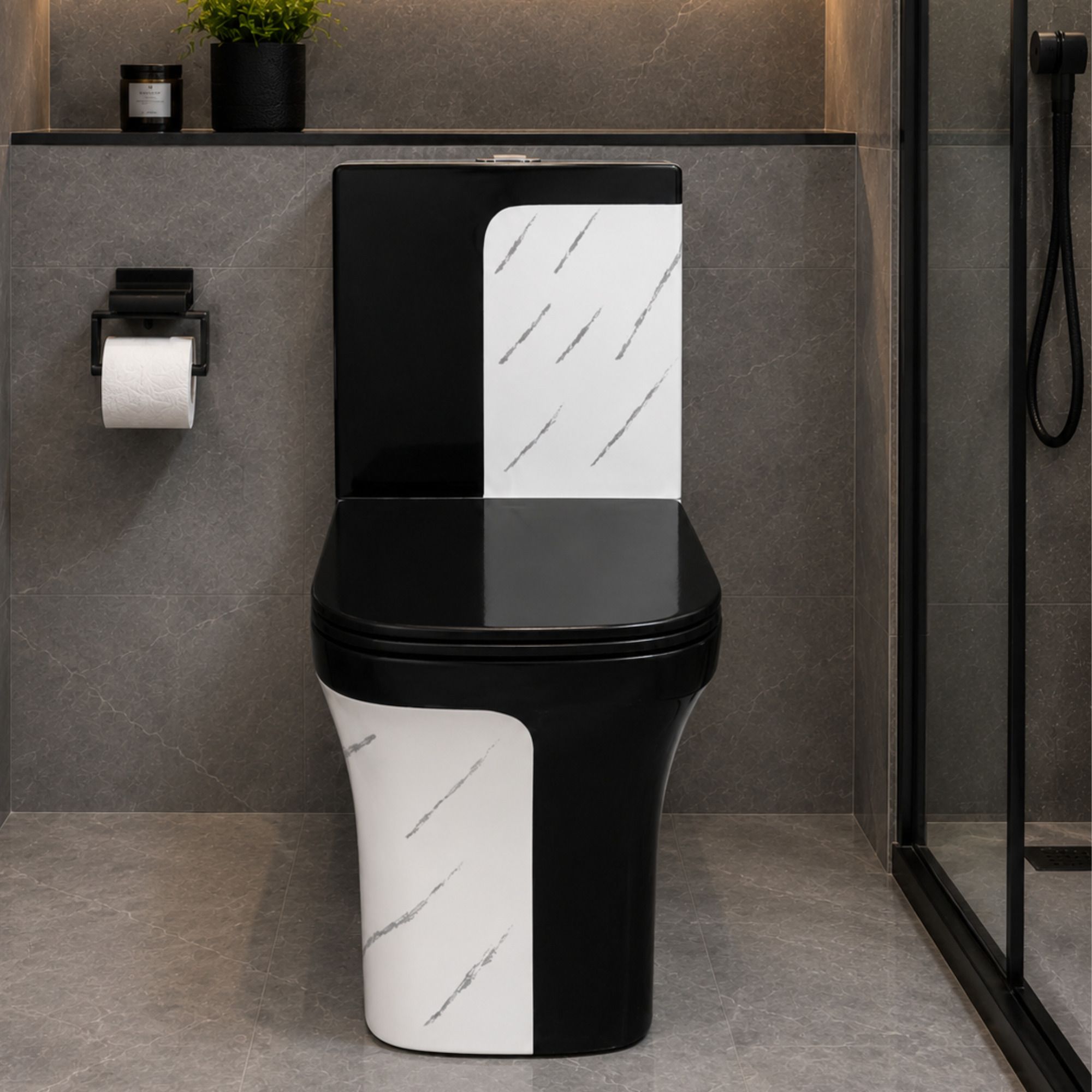 Modern Luxury Bathroom | black and white two-tone designer toilet | S-Trap Floor Mounted| Western Commode-image-43