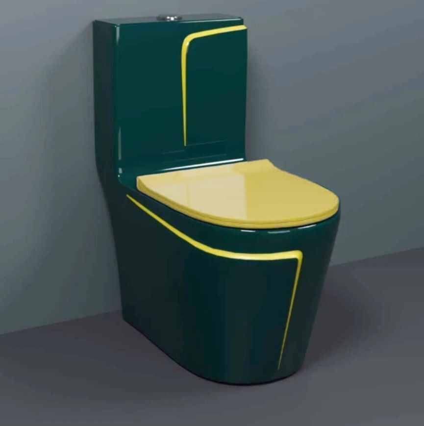 Premium Quality 99928 Shining Royal Green commode with Yellow Finishing Line & Seat Cover And Round Flush Button Western Commode-image-16