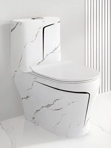 lurexa Premium Quality Shining White Marble Commode With Black Line And Round Flush DOT:07 Western Commode-picture-43