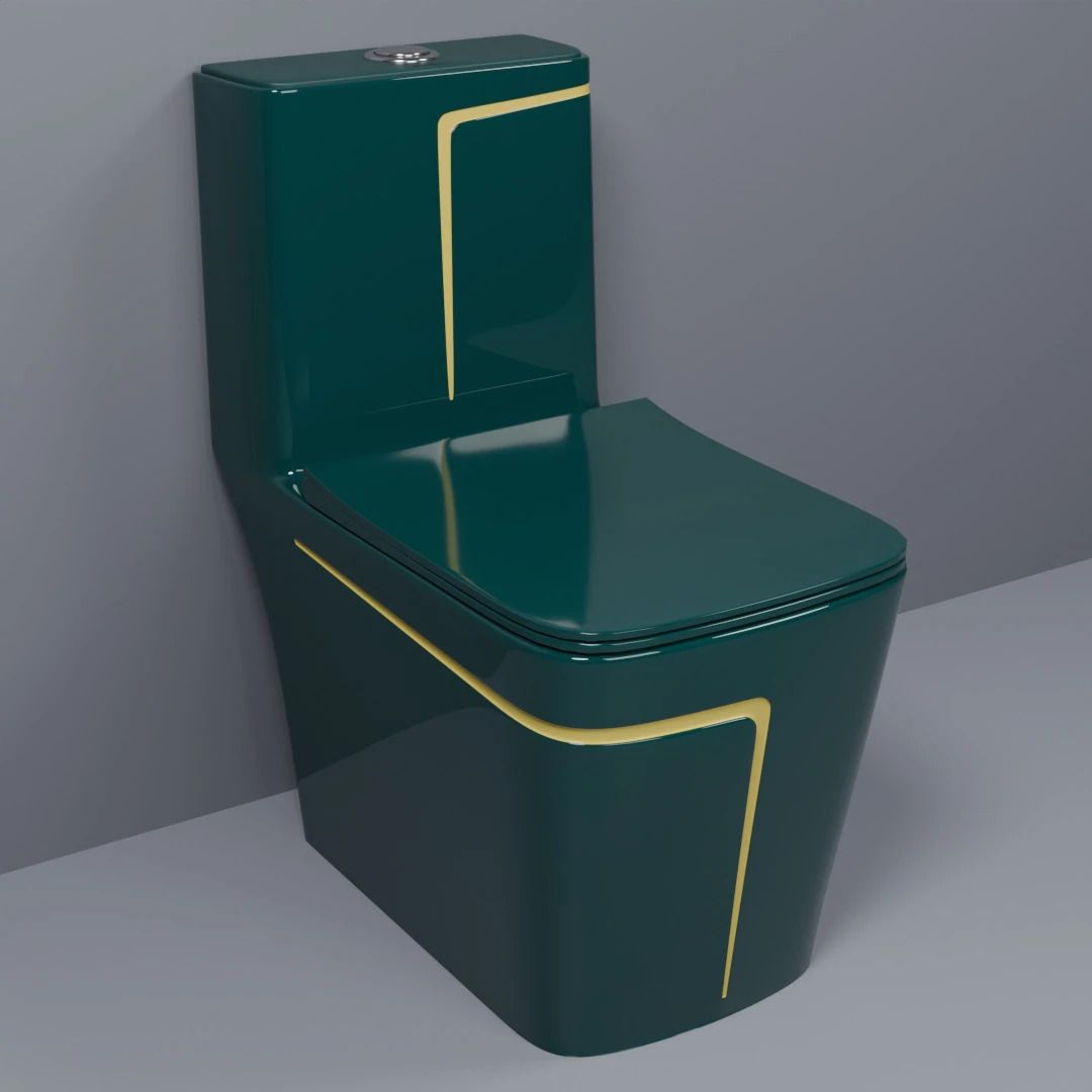 lurexa C/T028 Premium Quality Shining Royal Green Commode With Yellow Finishing Line And Round Flush Button Western Commode-picture-48