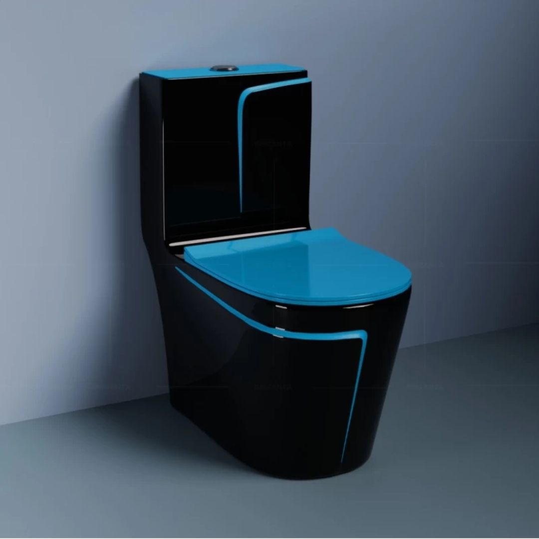 Premium Quality C027 Premium Quality Shining Black commode with T.Blue Finishing Line and Round Western Commode