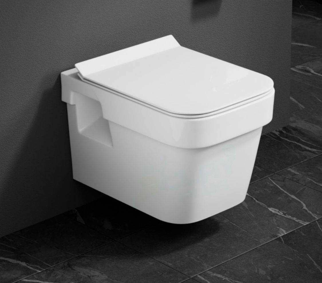 Wall Hung Commode Toilet Premium Glossy White Cube Western Commode-image-45