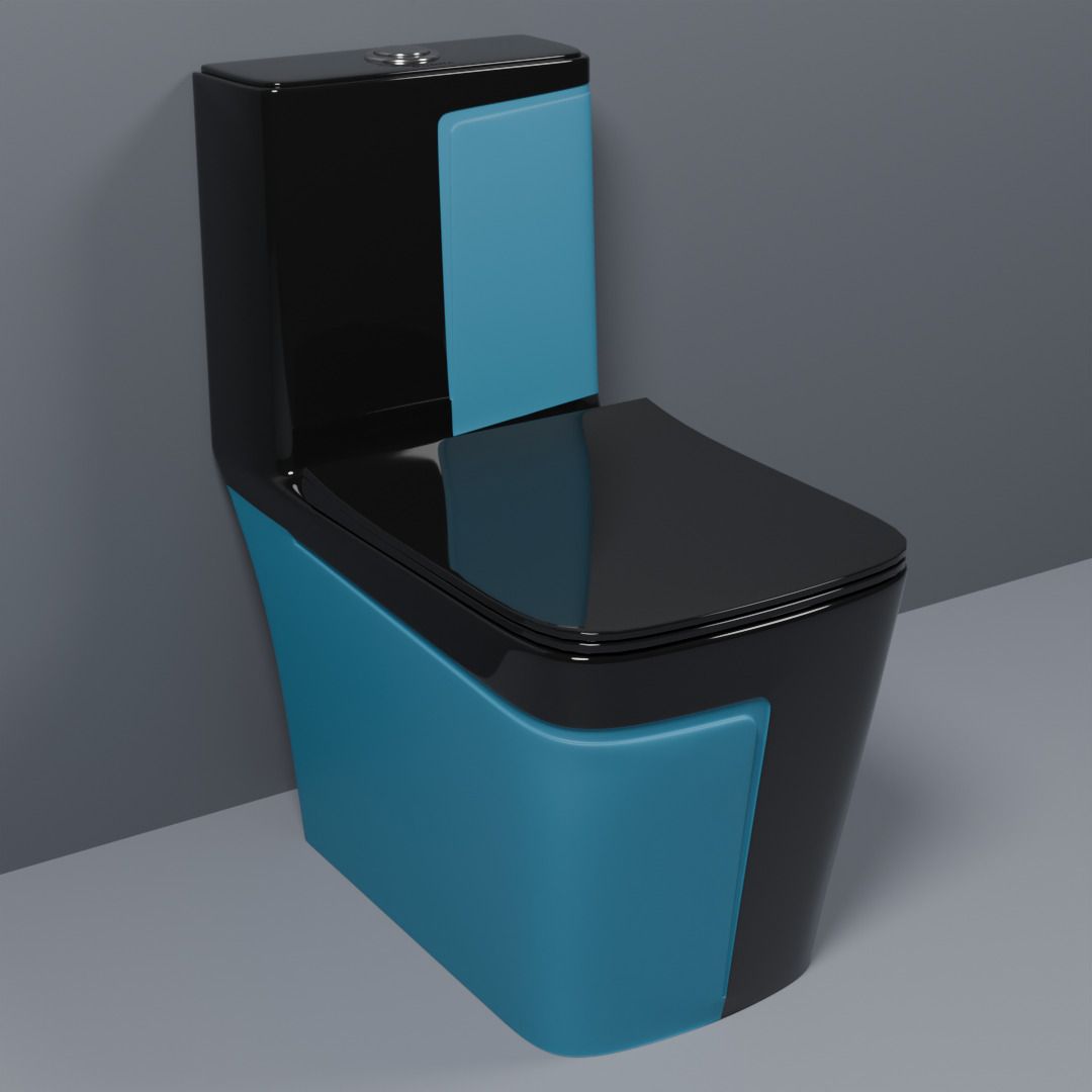 dot C/T019 Premium Quality Shining Black Commode With Matt SKY Blue Finish And Round Flush Button Western Commode-picture-22