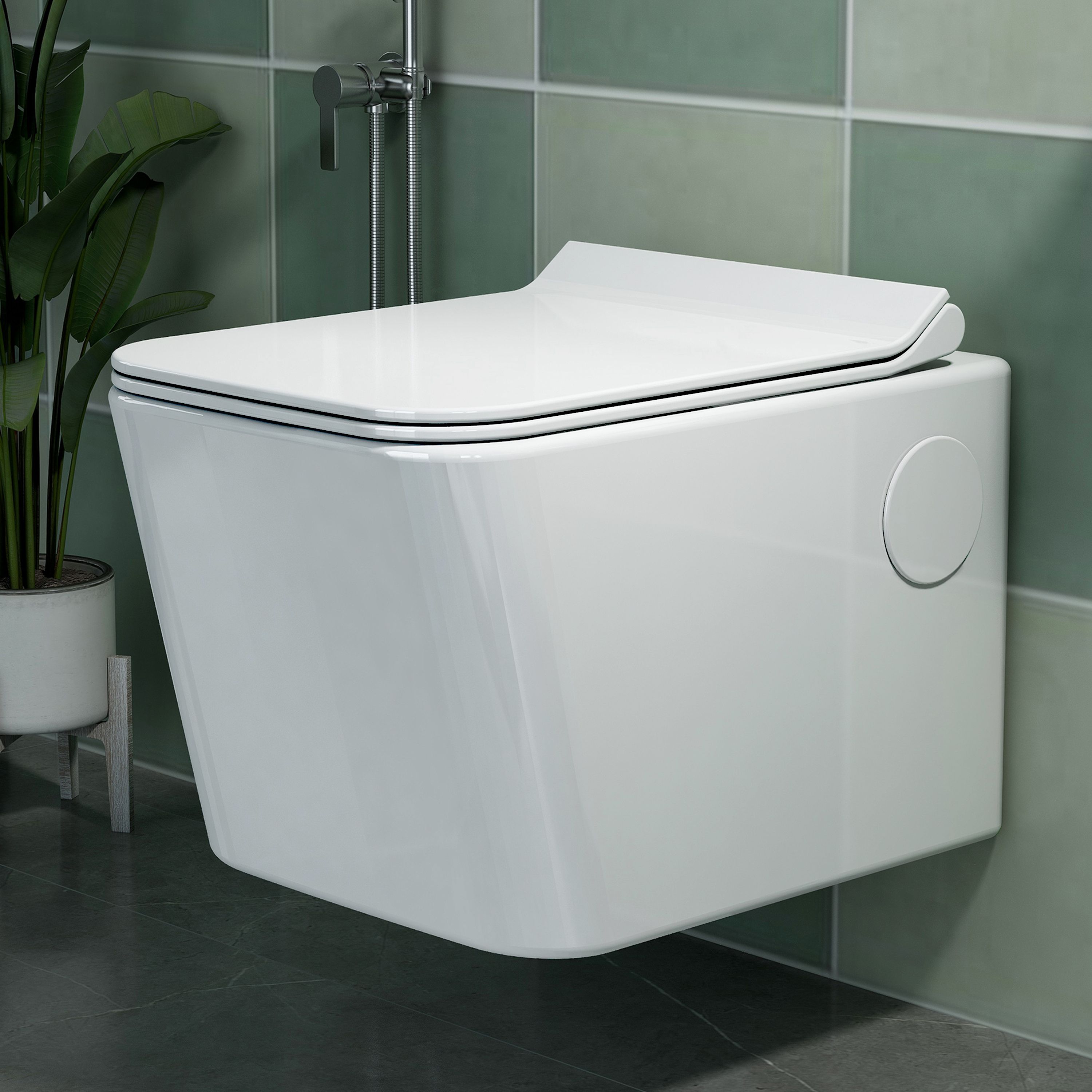 Ceramic Wall Hung Commode/P Trap Western Commode for Toilet/Rim Washdown Western Toilet with Soft Close Toilet Seat Cover-(990) Western Commode-image-23