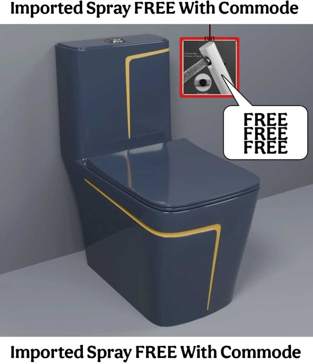 dot C/T013 Premium Quality Shining Grey Commode With Yellow Finishing Line And Round Flush Button Western Commode-picture-24