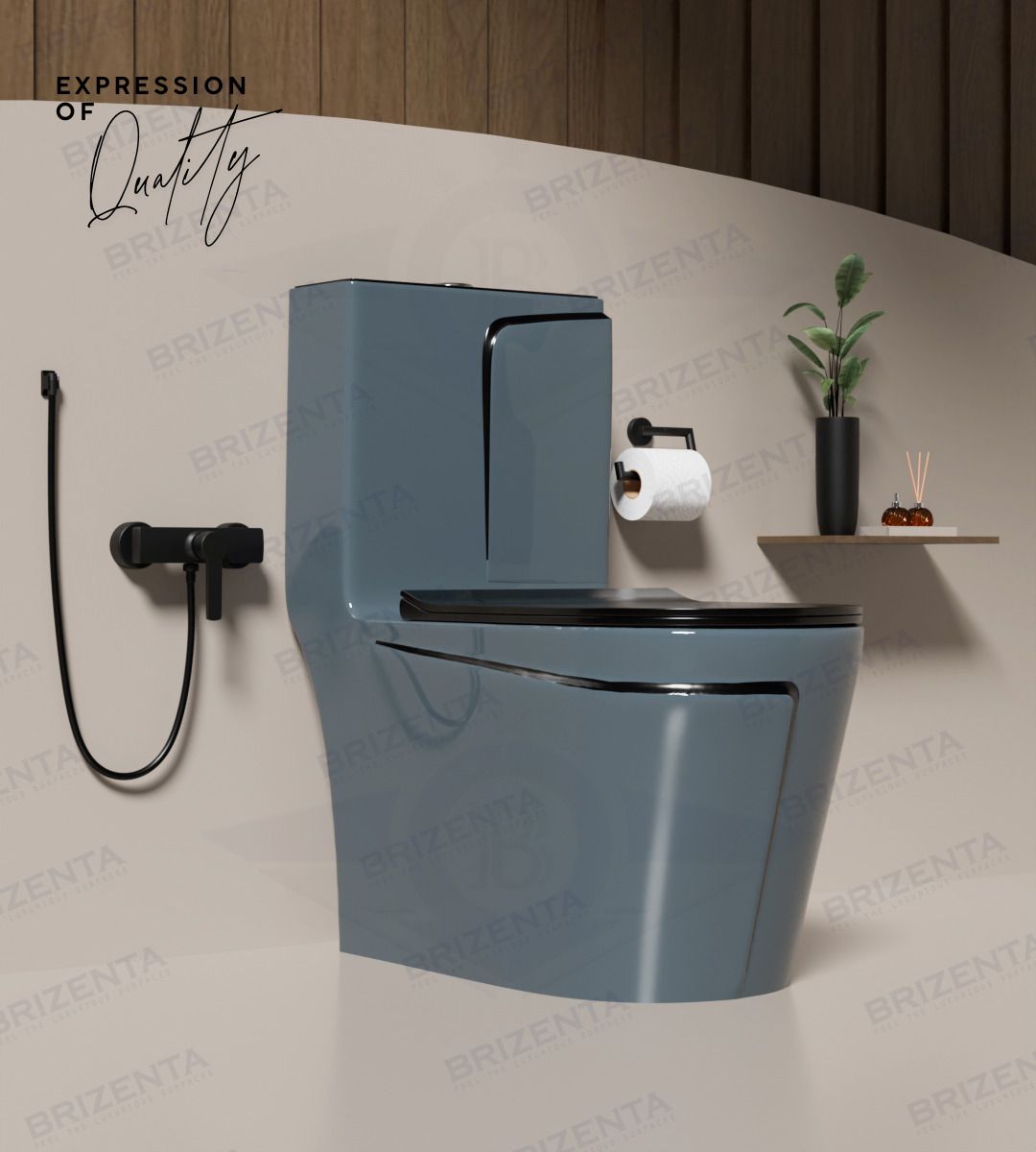 11009 Ceramic Slate Grey commode with Black Line Finishing 11009 Western Commode-image-6