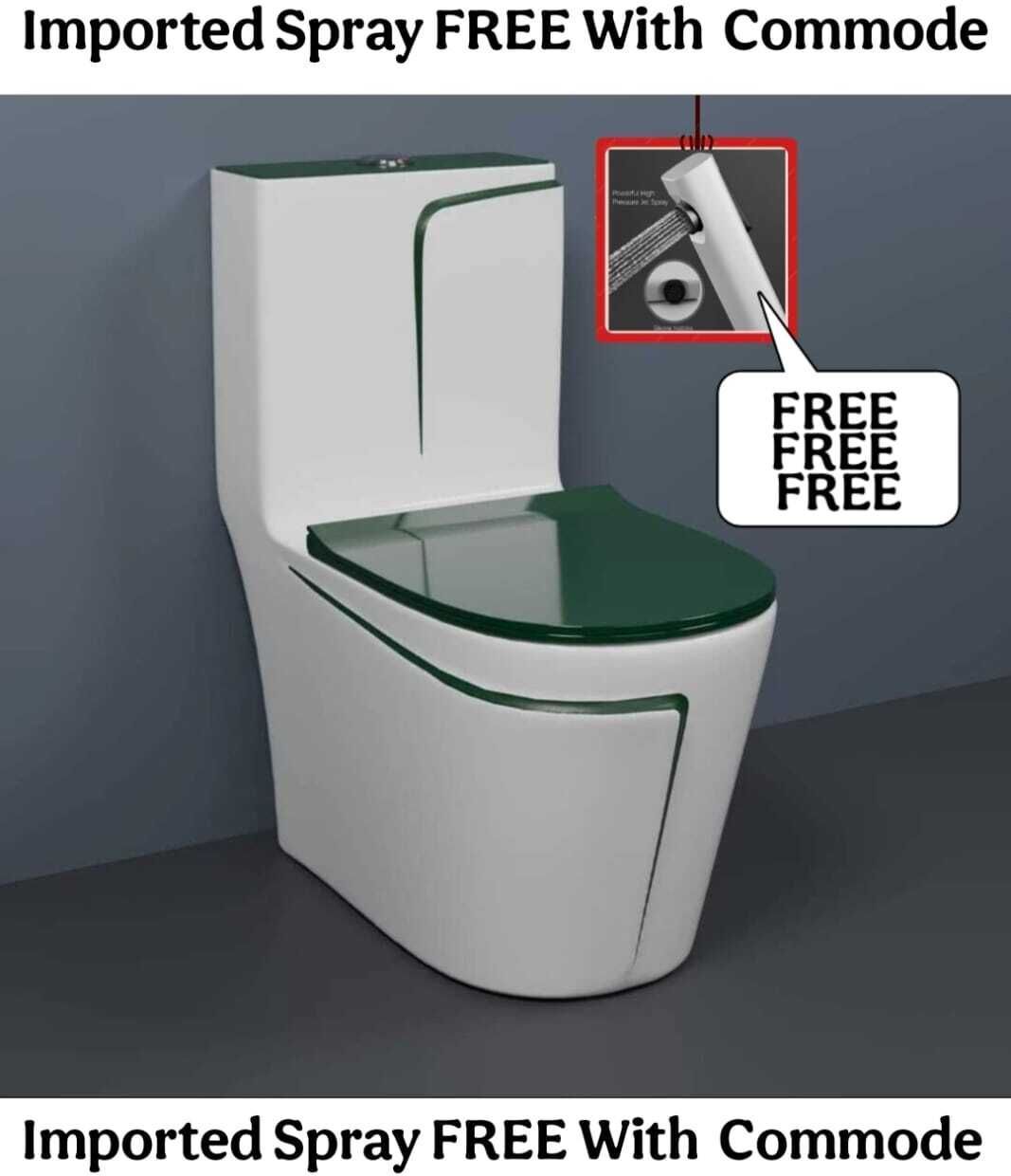 solano C06 Premium Quality White commode with Green Finishing Line and Round Flush Button Western Commode-picture-10