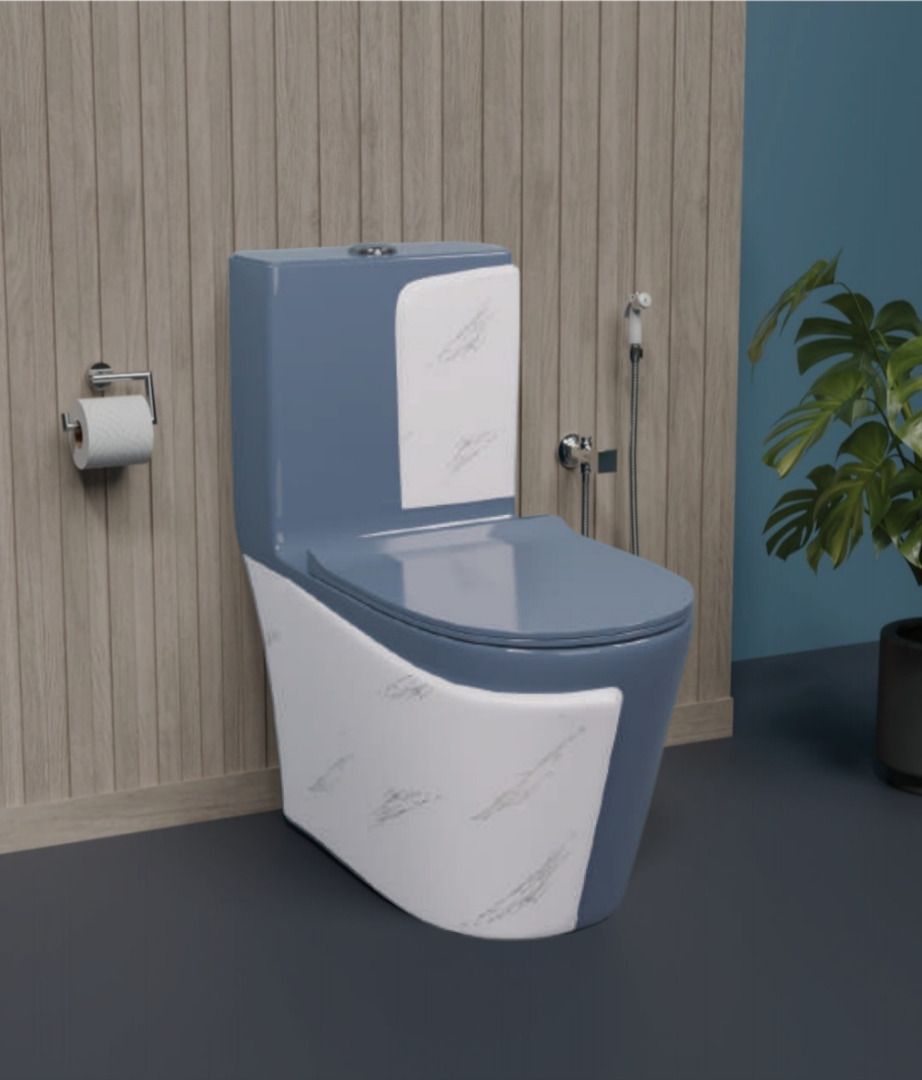 Premium Quality C016 Premium Quality Shining Grey commode with White Marble Finish and Round Western Commode-image-13