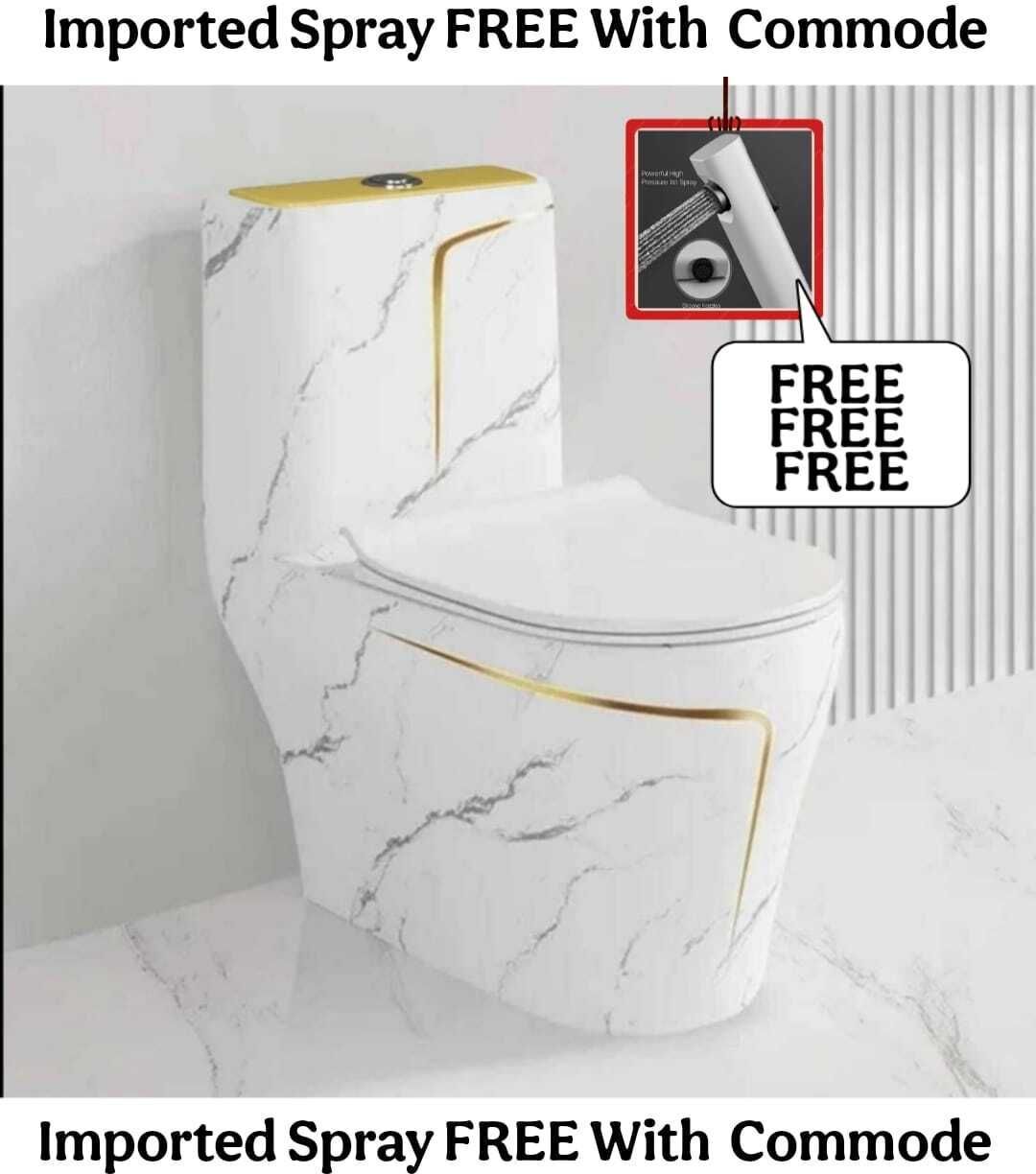 solano 9908 Premium Quality Cool White Marble commode with Yellow Finishing Line and Round Flush Button Western Commode-picture-42