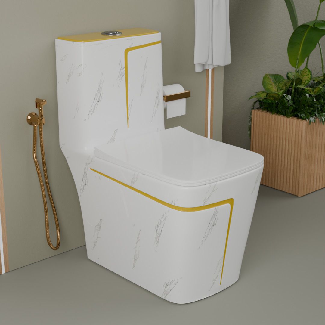 2008EL Premium Quality Shining S-T-rap Square White Marble Commode With Yellow Line Western Commode-image-25