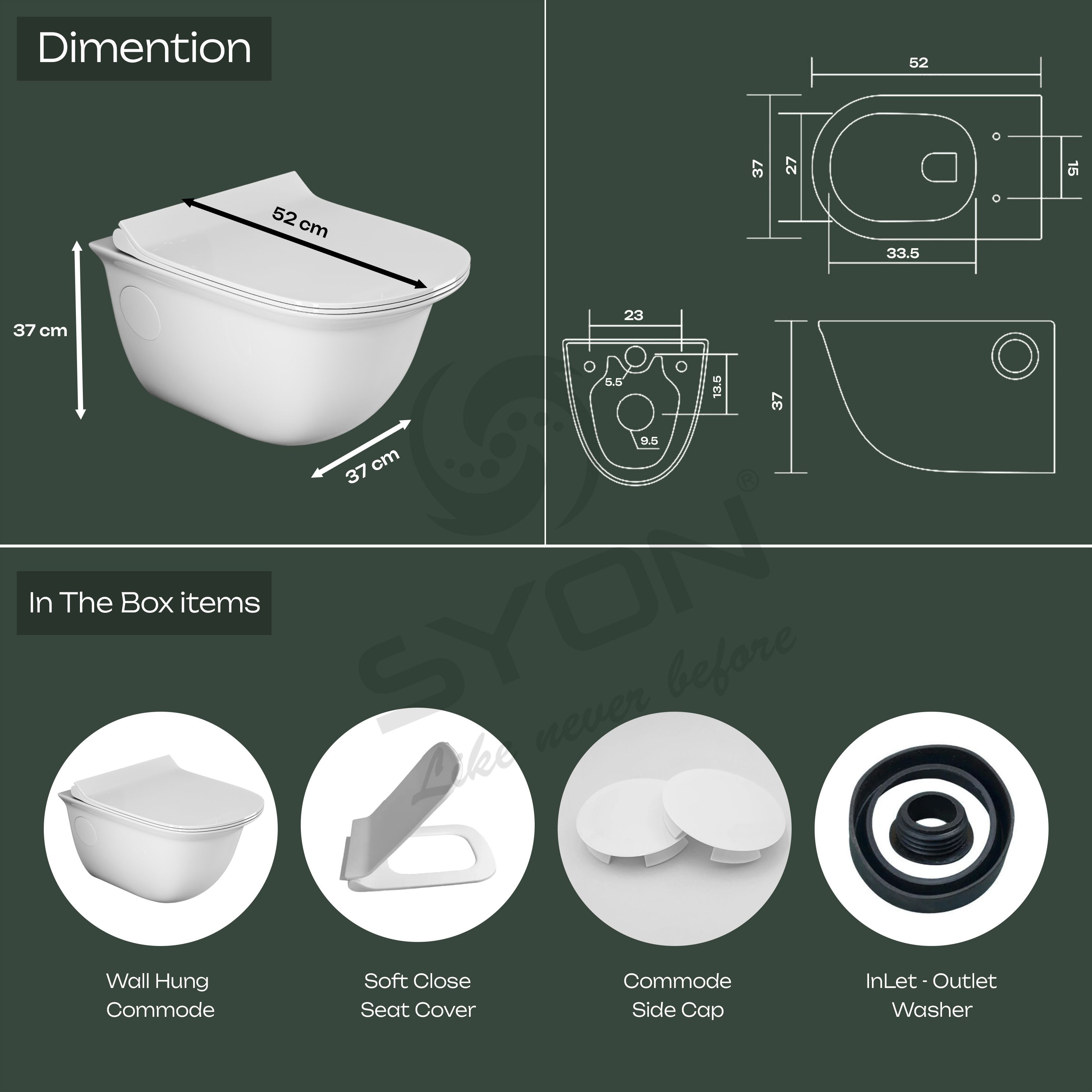 syon ZITA Premium Ceramic Wall Hung Commode/ Toilet Seat with Accessories ZITA Western Commode-picture-4