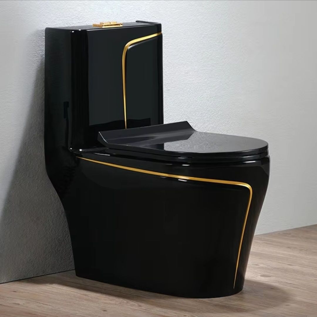 Premium Quality "C-7710" Black commode with Yellow Finishing Line and Round Flush Button Western Commode-image-33