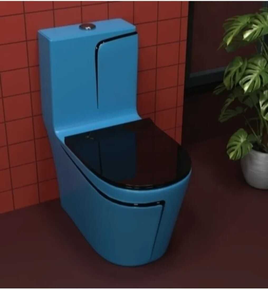 Premium Quality 1012 Shining SKY Blue Matt commode with Black Finishing Line and Round Flush Button Western Commode-image-47